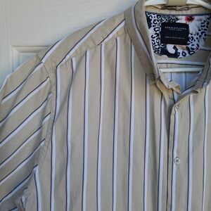 Denim & Flower Ricky Singh Mens XL Tan Striped Short Sleeve Button Up Shirt